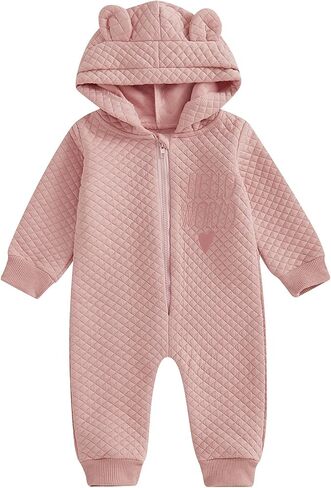 Lesimsam Newborn Baby Boy Girl Fall Winter Clothes Hello World Long Sleeve Zipper Hooded Jumpsuit Romper One-Piece Outfit in Saudi Arabia