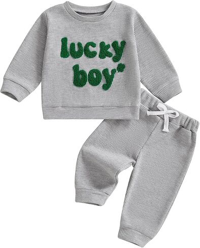 Lesimsam Toddler Baby Baby Valentine Day Outfit Letter Letter Thermproidery Long Sleeve Waffle متماسكة وسروال مجموعة in Kuwait