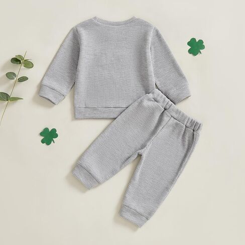 Lesimsam Toddler Baby Baby Valentine Day Outfit Letter Letter Thermproidery Long Sleeve Waffle متماسكة وسروال مجموعة in Kuwait