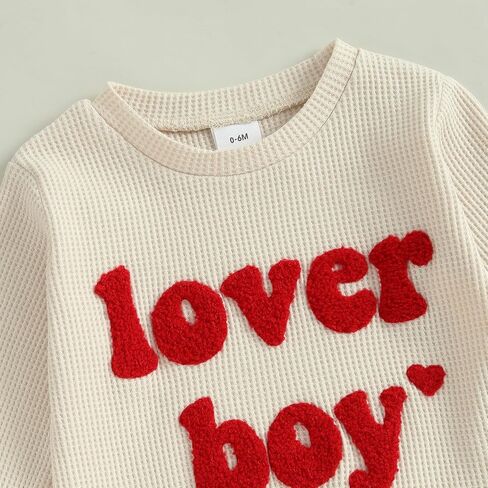Lesimsam Toddler Baby Baby Valentine Day Outfit Letter Letter Thermproidery Long Sleeve Waffle متماسكة وسروال مجموعة in Kuwait