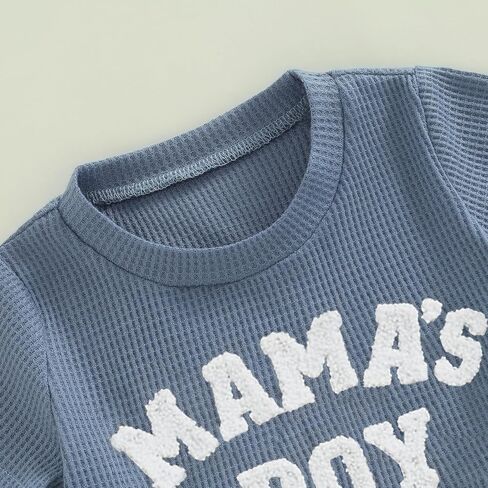NZNDSHD Summer Baby Boy Clothes Short Sleeve Little Dude Mamas Boy Embroidered T-Shirt Tops Shorts Set Waffle Knit Outfit in Kuwait