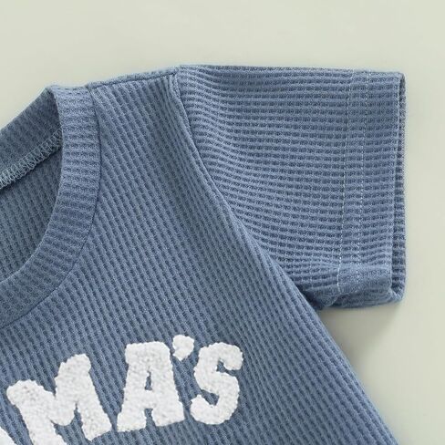 NZNDSHD Summer Baby Boy Clothes Short Sleeve Little Dude Mamas Boy Embroidered T-Shirt Tops Shorts Set Waffle Knit Outfit in Kuwait