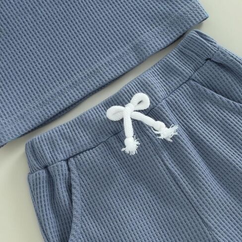 NZNDSHD Summer Baby Boy Clothes Short Sleeve Little Dude Mamas Boy Embroidered T-Shirt Tops Shorts Set Waffle Knit Outfit in Kuwait