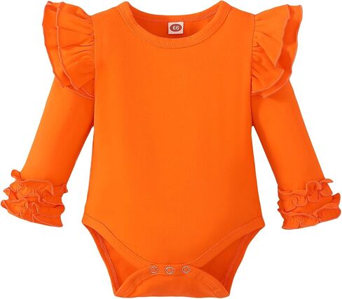 Baby Girls Ruffle Long Sleeve Bodysuit Infant Girl One Piece Romper Toddler Girl Solid Color Jumpsuit in Saudi Arabia