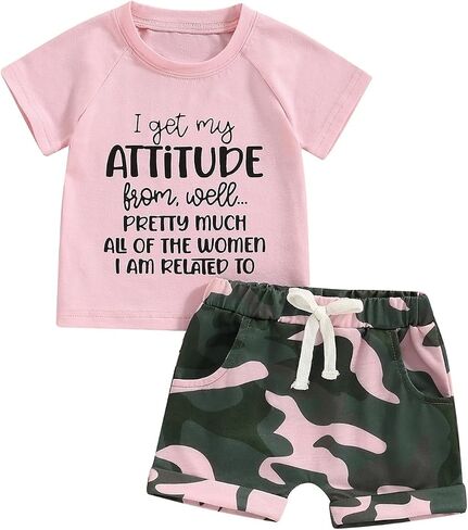 Fernvia Toddler Girls Clothes 1T 2T 3T 4T 5T Summer Outfits Baby Kids Short Sleeve T-Shirt Tops & Camouflage Shorts Sets in Kuwait