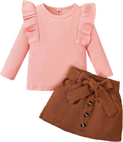 Lysmuch 6M-24m Baby Girls Skirt مجموعة Toddler Girl Fall Winter Clothes Shirt Shirt Corduroy تنورة الزي in Saudi Arabia