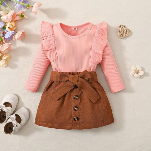 Lysmuch 6M-24m Baby Girls Skirt مجموعة Toddler Girl Fall Winter Clothes Shirt Shirt Corduroy تنورة الزي in Saudi Arabia
