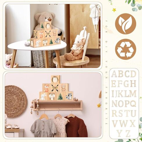 Custom Woodland Animals Wooden Name Sign, 8 Woodland Animals Block with 78 Wooden Letter Nursery Name Wooden Cubes for Nursery Shower Baby Shower Name Alphabet Wood Signs in Kuwait