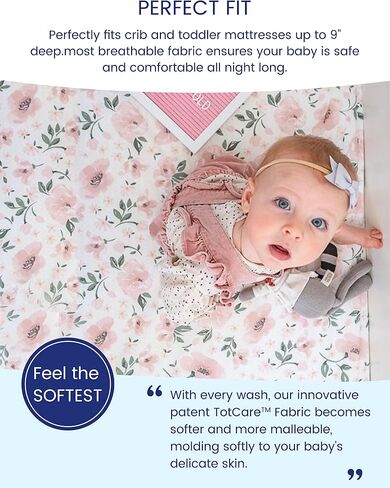 TotAha Premium Stretchy Crib Sheets (2-Pack)-Hypoallergenic, Silky Comfort, Buttery Soft, Calming Effect, All-Season Jersey-Knit Sheets, 9'' Extra Deep Pocket(Meredith Allover Floral & Pale Pink) in Saudi Arabia