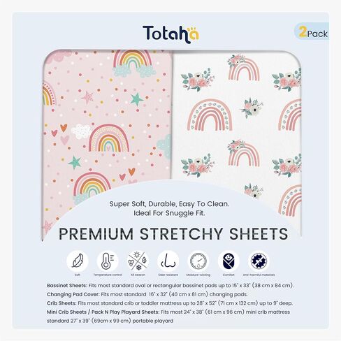 TotAha Premium Stretchy Crib Sheets (2-Pack)-Hypoallergenic, Silky Comfort, Buttery Soft, Calming Effect, All-Season Jersey-Knit Sheets, 9'' Extra Deep Pocket(Meredith Allover Floral & Pale Pink) in Saudi Arabia
