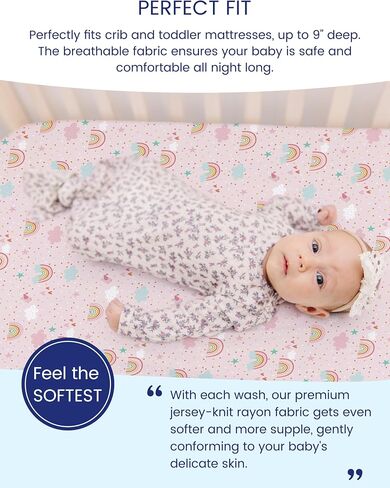 TotAha Premium Stretchy Crib Sheets (2-Pack)-Hypoallergenic, Silky Comfort, Buttery Soft, Calming Effect, All-Season Jersey-Knit Sheets, 9'' Extra Deep Pocket(Meredith Allover Floral & Pale Pink) in Saudi Arabia