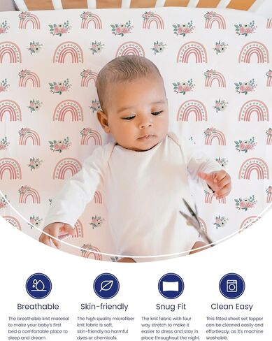 TotAha Premium Stretchy Crib Sheets (2-Pack)-Hypoallergenic, Silky Comfort, Buttery Soft, Calming Effect, All-Season Jersey-Knit Sheets, 9'' Extra Deep Pocket(Meredith Allover Floral & Pale Pink) in Saudi Arabia