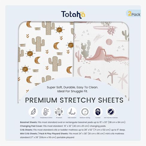 TotAha Premium Stretchy Crib Sheets (2-Pack)-Hypoallergenic, Silky Comfort, Buttery Soft, Calming Effect, All-Season Jersey-Knit Sheets, 9'' Extra Deep Pocket(Meredith Allover Floral & Pale Pink) in Saudi Arabia