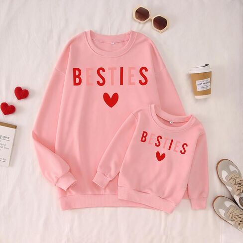 Mommy و Me Me Valentine Day Swefshirt Love Heart Besties Letter in Kuwait