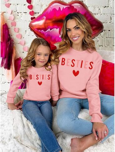 Mommy و Me Me Valentine Day Swefshirt Love Heart Besties Letter in Kuwait