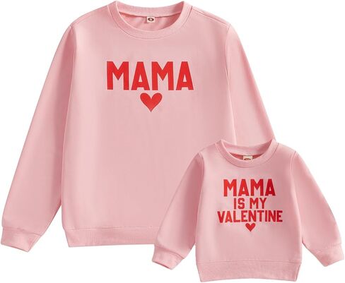 Mommy and Me Valentines Day Outfit Long Sleeve Crewneck Sweatshirt Pullover Family Matching Shirt Mama Baby Clothes in Kuwait