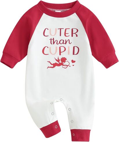 Karuedoo حديثي الولادة Baby Boy Girl Valentines Day Outfit Heart Embroidery Long Romper Phemsuit Bodysuit One Point in Kuwait