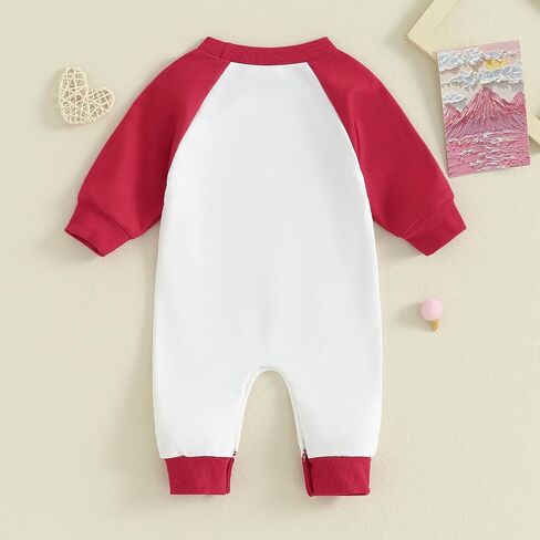 Karuedoo حديثي الولادة Baby Boy Girl Valentines Day Outfit Heart Embroidery Long Romper Phemsuit Bodysuit One Point in Kuwait