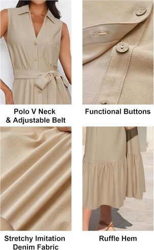 OUGES Womens 2025 Spring Maternity Dress Polo V Neck Sleeveless Ruffle Button Pregnancy Casual Work Dress with Pockets in Saudi Arabia