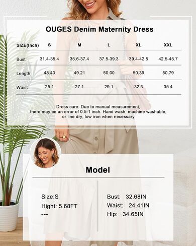 OUGES Womens 2025 Spring Maternity Dress Polo V Neck Sleeveless Ruffle Button Pregnancy Casual Work Dress with Pockets in Saudi Arabia