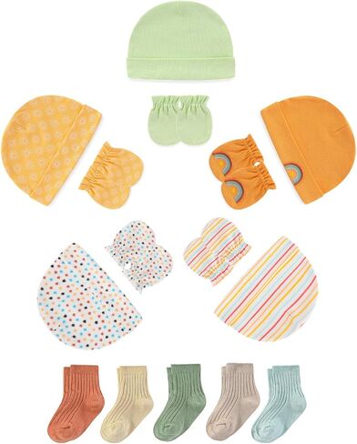 Newborn Baby Hats Mittens and Socks Set Infant Cotton Beanie Caps No Scratch Gloves for Boys Girls 0-6 Months in Saudi Arabia