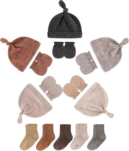 Newborn Baby Hats Mittens and Socks Set Infant Cotton Beanie Caps No Scratch Gloves for Boys Girls 0-6 Months in Saudi Arabia