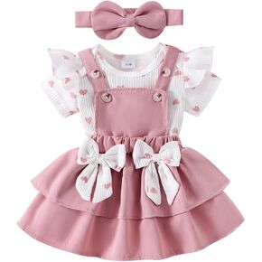 Valentines Baby Girl Outfit Infant Valentines Day Dress Love Heart Print Romper Dress Bow Skirt Headband 0-18 Months