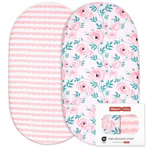 Gllquen Baby Bassinet Sheets 2 Pack, Breathable Cozy Fitted Mattress Sheet, Elastic Travel Crib Fashionable Floral Pattern, Standard Cradle Safe Sheets for Baby Boy Girls 32"X16" (Reindeer)