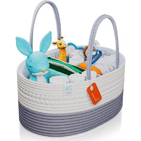 PILPOC KC Diaper Caddy Baby Organizer Cart for Nursery, Car Diaper Caddy for Baby Boy/Girl, Baby Bath Storage/Shower Basket Gift for Changing Table with Handle Lid, Diaper Holder Grey