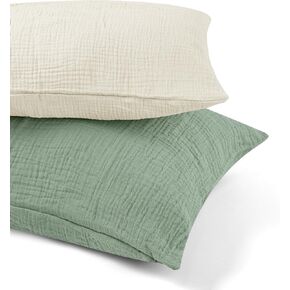 Muslin Toddler Pillowcase for 13 X 18 Pillow, 2 Pack Small Travel Pillow Cases Covers with Envelope Closure, Soft & Breathable Kids Pillowcase for Girls Boys, Oatmeal & Brown