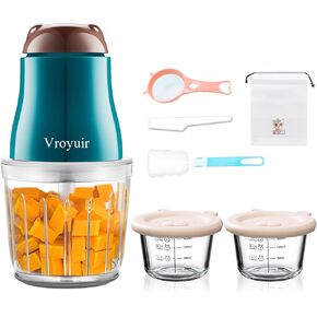 Baby Food Maker, 600ML Baby Food Blender with 10 Blades, Baby Food Processor for Baby Food, Fruit, Vegatable, Meat, with Two 200ml Glass Bowls, Storage Bag, Cleaning Brush, Scraper
