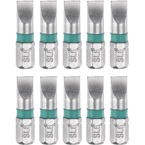 HARFINGTON 10pcs Slotted Screwdriver Bit SL6 1/4" Hex Shank 25mm/1" Length Magnetic Flat Head Hex Bits S2 Steel Electric Screw Driver Bit