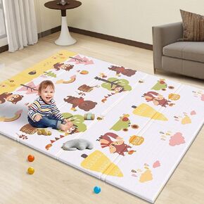 Baby Play Mat,50" x 50" Baby Playmat for Playpen,Foldable Double-Sided Pattern Play Mat for Infants,Anti-Slip Baby Crawling Play Mat for Indoor and Outdoor