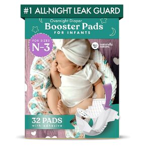 Naturally Nature Diaper Booster Pads Stop Nighttime Leaks, Adhesive Diaper Liners for Baby Overnight Diapers - Size N-3 Boys, 32-Pack - Disposable Diaper Pads for Heavy Wetters and Active Sleepers