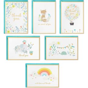 Hallmark Baby Shower Thank You Cards Assortment, Animals and Flowers (24 Cards with Envelopes for Baby Boy or Baby Girl) Elephant, Fox, Rabbit