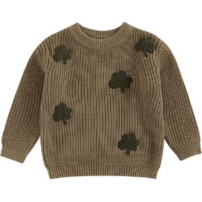 Baby Boy Girl Cute Long Sleeve Crew Neck Clover Embroidery Sweater Toddler St Patricks Day Outfit