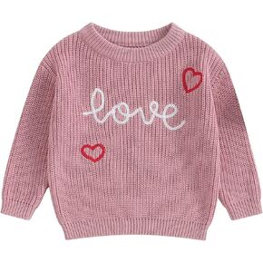 Toddler Baby Boy Girl Heart Knit Sweater Kids Infant Newborn Valentines Day Outfit