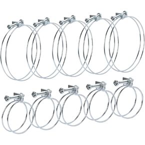 POWERTEC 70447 Double Wire Hose Clamp with bolt, 10 Pack, 5 Each of 2-1/2" and 4", Adjustable Hose Clamps for Dust Collector, Dust Collection Hose and Dryer Vent Hose, Pipe Clamp, Worm Gear Clamp