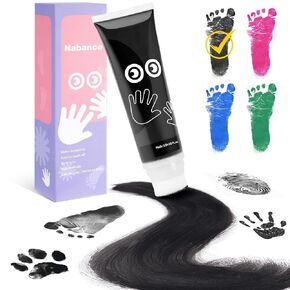 Nabance 2.54 fl oz Black Baby Hand and Footprint Friendly Ink Paint, Dog Cat Paw Print Safe Ink, Non-Toxic Acid-Free, Safe Gentle for Home School Christmas New Year DIY Keepsake Stamp