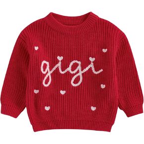 Lesimsam Toddler Baby Boy Girl Valentines Day Outfit Heart/Letter Embroidery Long Sleeve Knit Sweater Pullover Sweatshirt Top