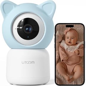 litokam Video Baby Monitor, Smart Baby Camera, 2K 2.4GHz/5GHz WiFi Indoor Camera with Cry/Motion Detection, Night Light, Lullabies, HD Night Vision, Temp & Humidity Sensor, 2-Way Talk, App Control