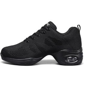 Women's Breathable Air Cushion Jazz Dance Shoes Lace Up Mesh Sneakers Athletic Walking Dance Thick Soled