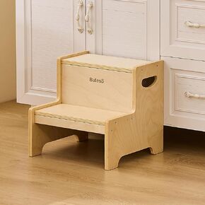 Step Stool for Kids, Wooden Toddler Step Stool for Bathroom Sink with Safety Anti-Slip Mat and Strip, Assembly Easily, Sturdy Kid Step Stool for Brushing Teeth, Kitchen, Toilet Potty Training