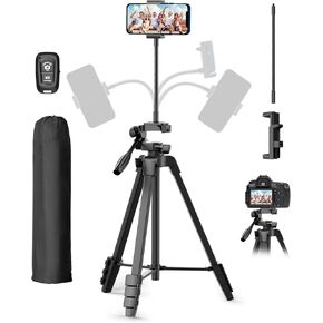 EMART 62’’ Phone Tripod Stand with Flexible Gooseneck Cell Phone Holder and Remote, Portable Overhead Tall iPhone Tri Pod for Smartphone Camera Cooking Video Recording Youtuber Vlogging Kit