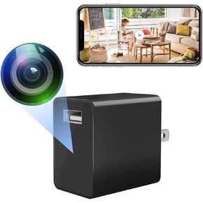 Mini 1080P Camera Charger - Wireless Camera - WiFi Tiny USB Charger Camera, 140-Degree Wide Angle - Small Nanny Cam for Indoor Home Security