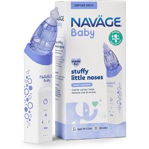 Navage Baby Nasal Aspirator - Gentle, Pediatrician Recommended Nasal Aspirator for Baby Congestion & Stuffy Noses - Baby Nose Sucker w/ Lights, Lullabies & BPA Free Silicone Tips