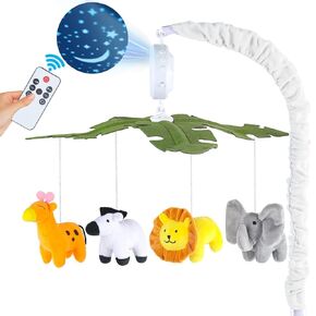 Baby Crib Mobile with Music and Lights, Mobile for Crib with Remote Control, Rotation, Starlight Projection, Crib Toys for Babies Boys Girls Green