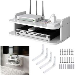 يأتي رف الجدران العائم لـ Catekro لجهاز توجيه WiFi ، مع أربعة أقواس الرف و 100 PCS سحابات كابل أسود ، رف عائم لصناديق الكابلات ، جهاز توجيه الوسائط الرقمية ، وحدات التحكم في الألعاب (White-PVC-OA292)