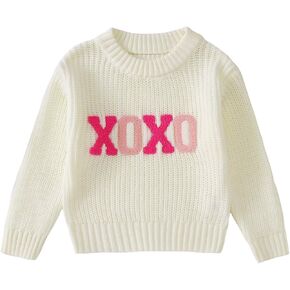 Toddler Girl Valentine's Day Sweater XOXO Chenille Patch Knit Sweater Chunky Long Sleeve Pullover Fall Winter Tops
