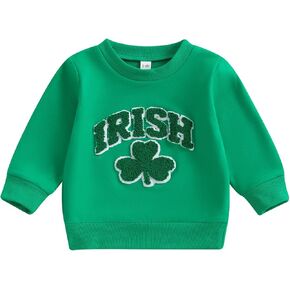 Lamuusaa Toddler Baby Girl Boy St. Patricks Day Outfit Irish Shamrock Embroidery Sweatshirt Pullover Shirts 6M-4T